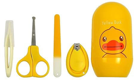 ست ناخن گیر و قیچی نوزاد ۴ تکه طرح اردک زرد و میمون سبز