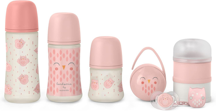 ست نوزادی Bonhomia Suavinex شیشه شیر سایز مختلف به همراه پستونک و انبار غذا