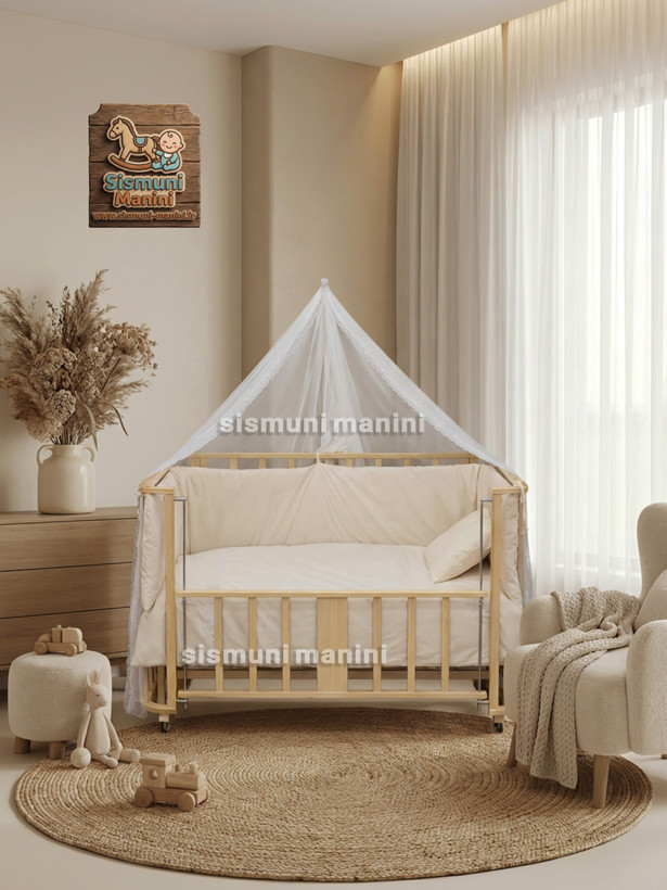 گهواره نوزاد سلیکا رنگ عسلی چوب روس وارداتی با ارتفاع قابل تنظیم