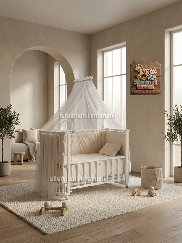 ّسرویس گهواره سلیکا سایز ۱۰۰ با روتختی پنبهای سفید و کرم