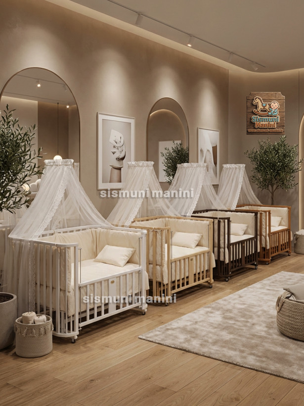 گهواره سلیکا رنگ چوب طبیعی با تشک طبی و قفل ایمن سیسمونی مانی نی