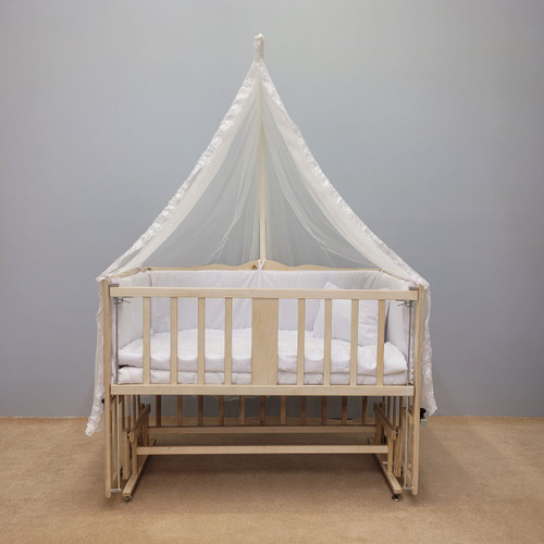 تخت چوبی کنار مادر سلیکا سایز ۱۲۰ رنگ فندقی با تشک خوشخواب سیسمونی مانی نی