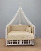 تخت چوبی کنار مادر سلیکا سایز ۹۰ رنگ فندقی با تشک خوشخواب سیسمونی مانی نی