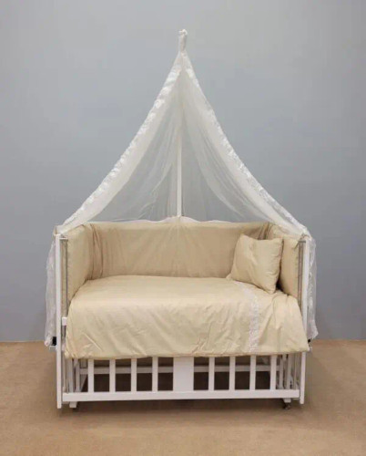 تخت چوبی کنار مادر سلیکا سایز ۹۰ رنگ فندقی با تشک خوشخواب سیسمونی مانی نی