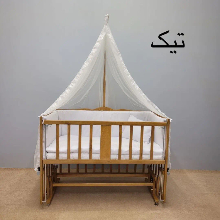 تخت نوزاد سلیکا سایز ۱۰۵ رنگ عسلی چوب روس وارداتی با ارتفاع قابل تنظیم