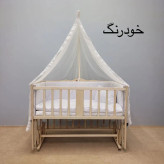 تخت چوبی سلیکا رنگ چوب طبیعی با تشک طبی و قفل ایمن سیسمونی مانی نی