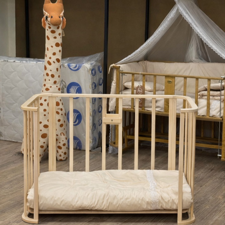 تخت چوبی سلیکا رنگ چوب طبیعی با تشک طبی و قفل ایمن سیسمونی مانی نی