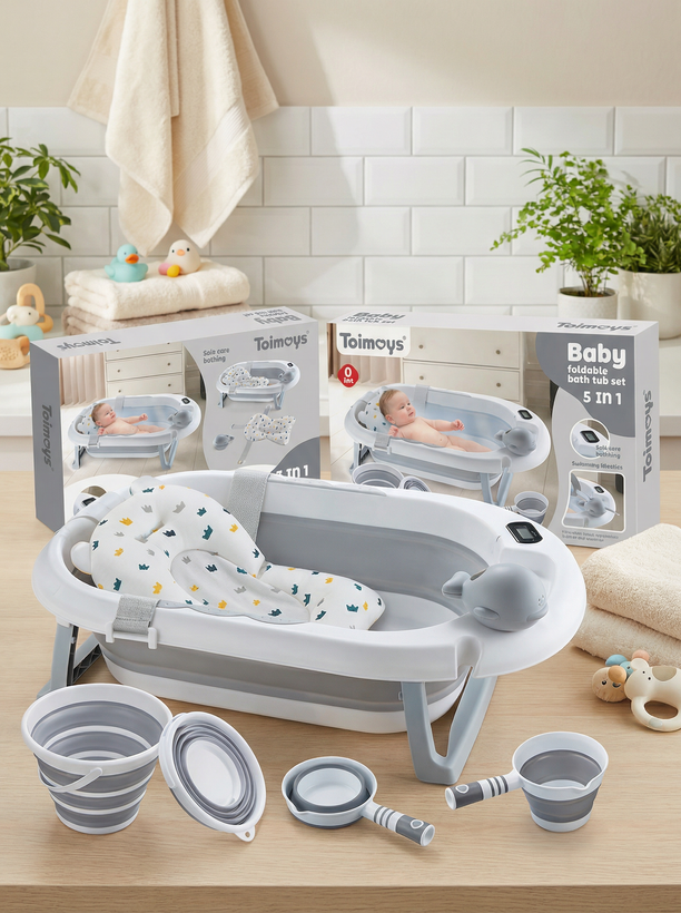 ست وان حمام توی مویز ۵ تکه با آسانشور پفکی و وان تاشو سیسمونی مانی نی عبدل آباد