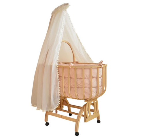 تخت و گهواره چوبی بیضی ویونا با سرویس روتختی و پشهبند سیسمونی مانی نی