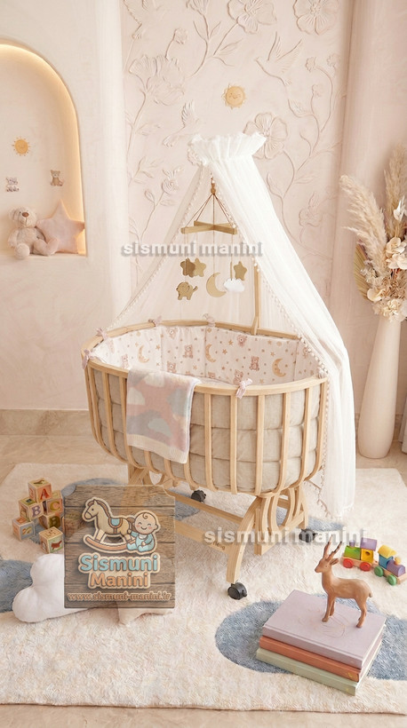 تخت گهواره بیضی ویونا با سرویس خواب کامل و پشهبند خود رنگ