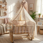 تخت نوزاد ۹۰×۹۰ با تنظیم ارتفاع و حالت گهوارهای