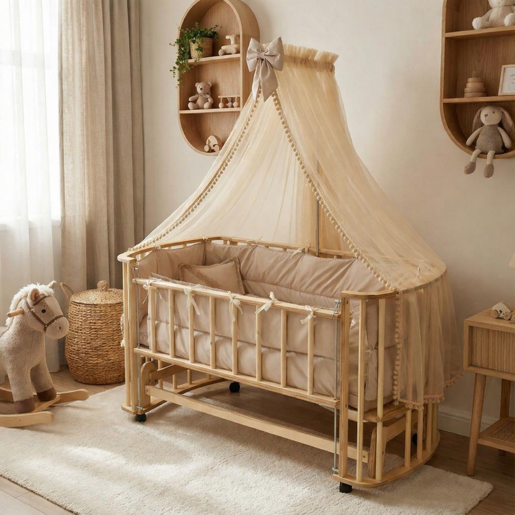 تخت گهوارهای ۷۰×۱۳۰ با چوب پلایوود ضدآب و لبههای گرد ایمن