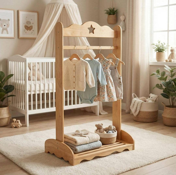 چوب لباسی چوبی ستارهای با طراحی بامزه و پایه پهن سیسمونی مانی نی