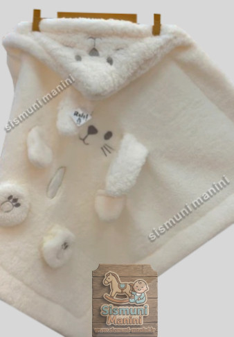 پتو دورپیچ نوزادی کلاهدار(کلاه دار) طرح خرگوش جنس تدی سیسمونی مانی نی