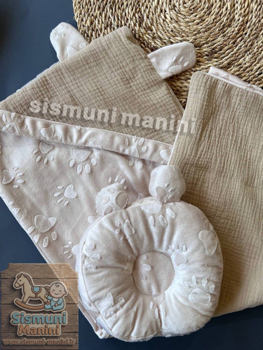 پتو دورپیچ کلاهدار پارچه موسلین با بالشت فرم دهی در سیسمونی مانی نی