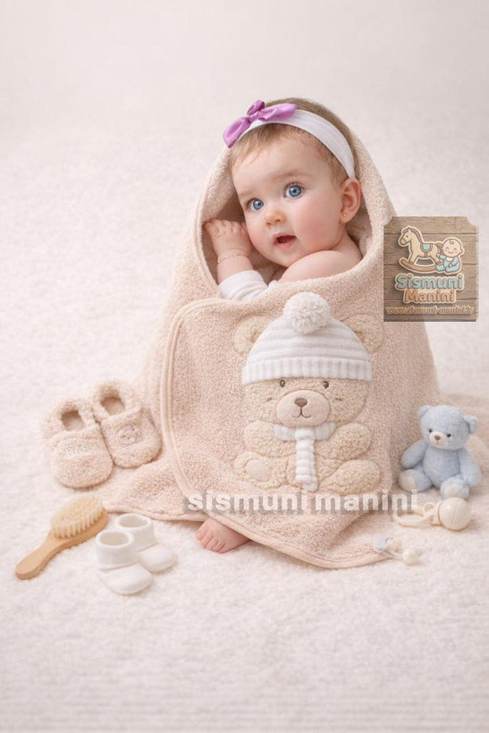 حوله دورپیچ کلاه دار با پاپوش نوزاد برکه با طرح خرس کلاه دار سیسمونی مانی نی