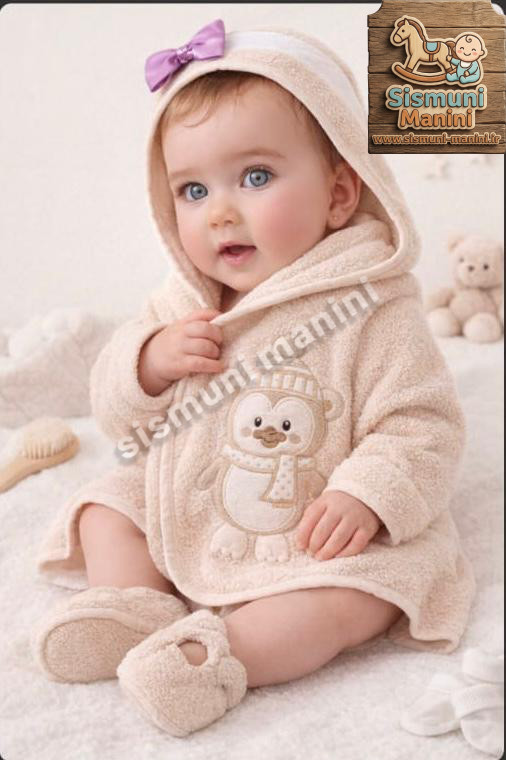 سرویس حوله پنج تیکه نوزاد برکه با طرح پنگوئن کلاه دار سیسمونی مانی نی