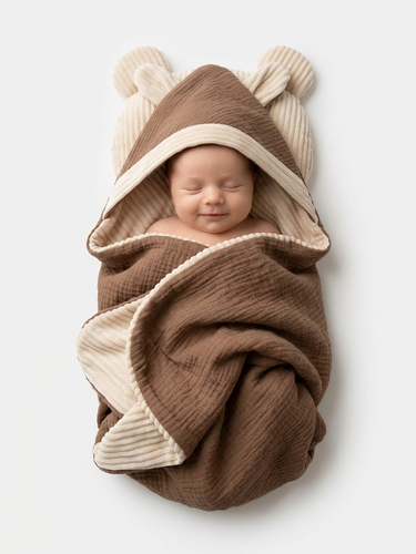 پتو دورپیچ کلاهدار پارچه موسلین با بالشت فرم دهی در سیسمونی مانی نی