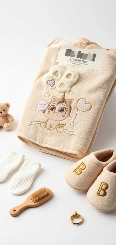 سرویس حوله پنج تیکه نوزاد برکه با طرح یونی کورن کلاه دار سیسمونی مانی نی