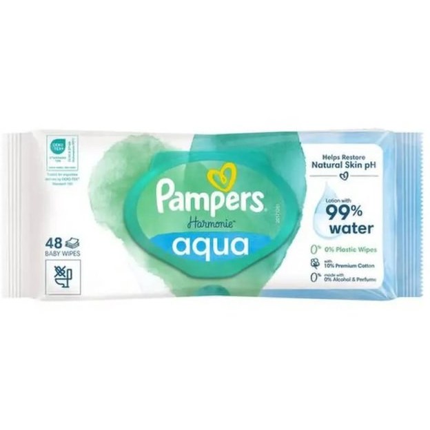 دستمال مرطوب کودک پمپرز PAMPERS مدل hormonie AQUA تعداد 48 عددی